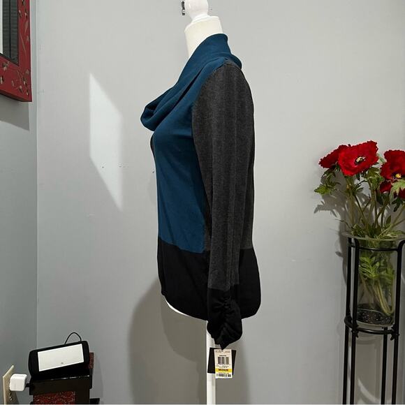 NEW Alfani Colorblock Cowl Neck Ruched Layering Tri-Tone Relaxed Sweater M NWT - Picture 9 of 14